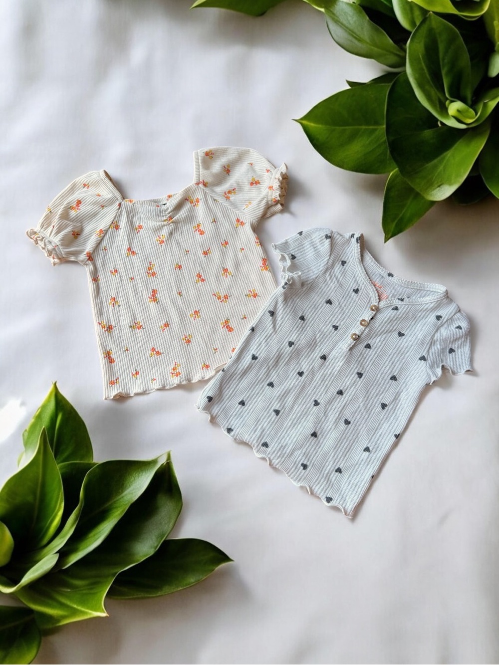 Toddler Girls Ribbed Flutter Sleeve Short Sleeve T-Shirt Bundle